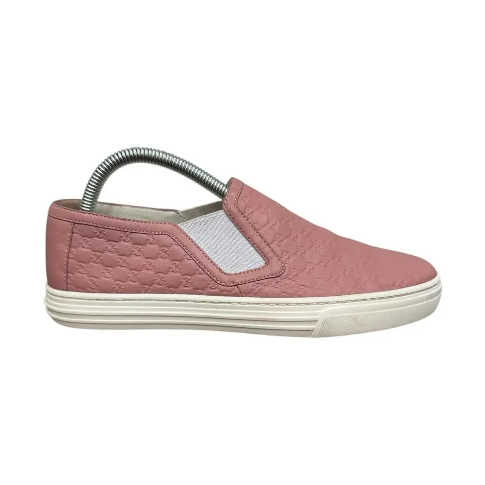 Gucci Guccissima Leather Slip-On Sneakers Pink Embossed Logo Size 37.5 EU 7.5 US